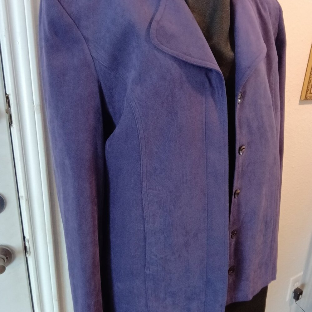 Karen Scott Purple Suede-Feel Blazer Jacket | 5-Button Closure